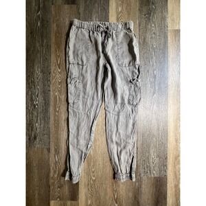 Artisan NY 100% Linen Cargo Joggers Womens Small Grey Excellent Utility Pants